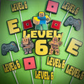 Level Up! Personalized Roblox Birthday Cake & Cupcake Topper Set