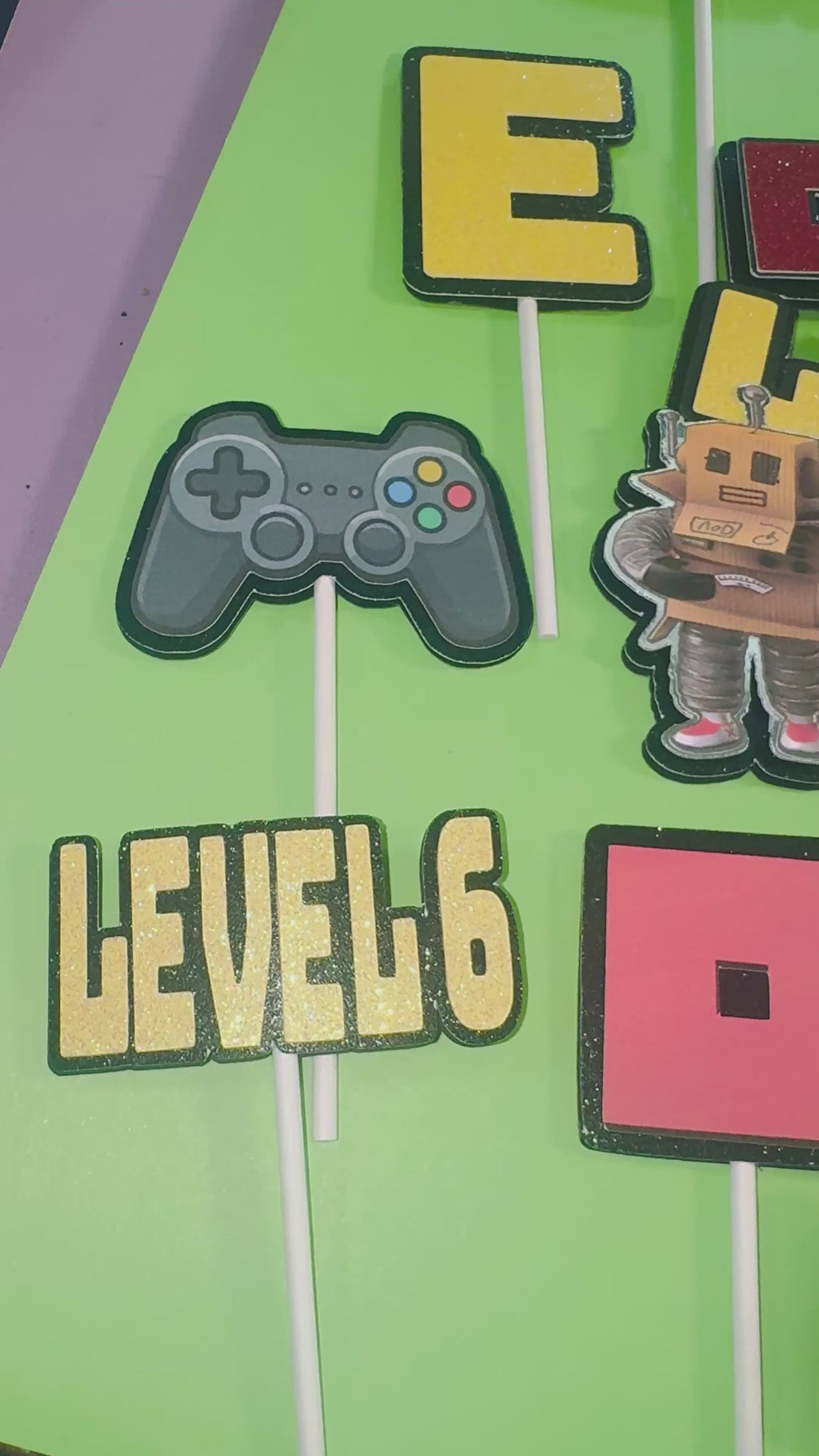 Level Up! Personalized Roblox Birthday Cake & Cupcake Topper Set